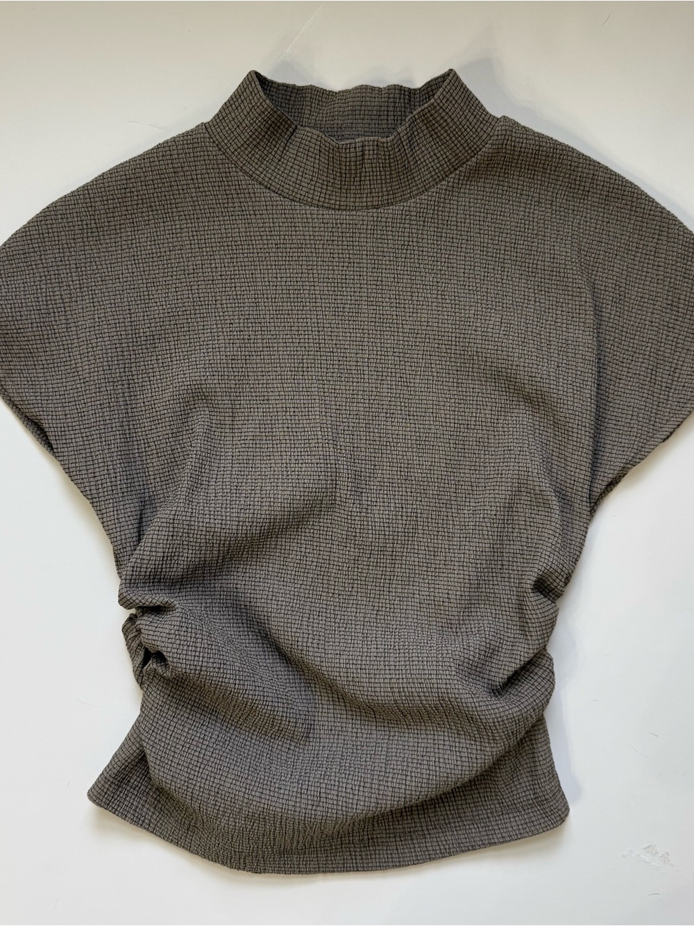 Zara Gray Mock Neck Ruched Crop Top Women’s Medium Textured Dolman Sleeve Fitted